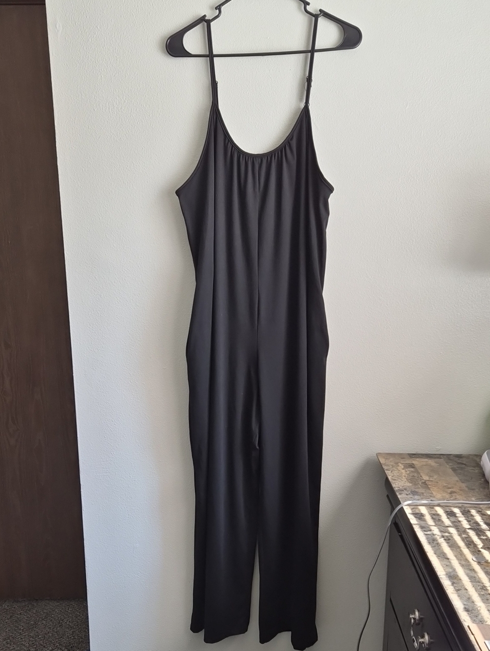 Black Adjustable Spaghetti Strap Wide Leg Jumpsuit With Hidden Pockets Size 2XL